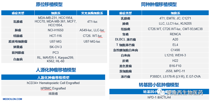 J9九游会老哥俱乐部原位移植模型、同种肿瘤移植模型、人源化肿瘤移植模型和转基因小鼠肿瘤模型清单